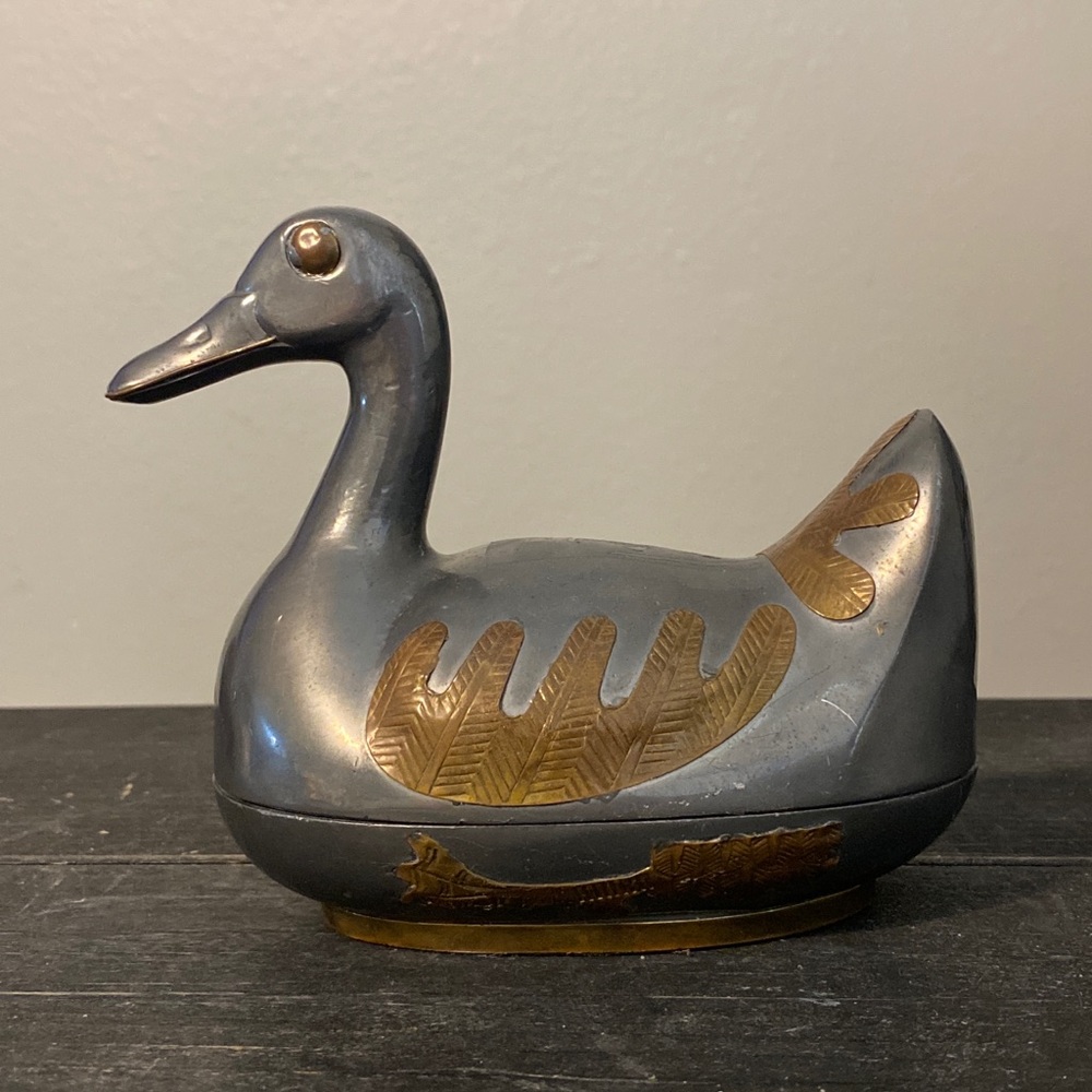 Mid modern vintage pewter and brass duck